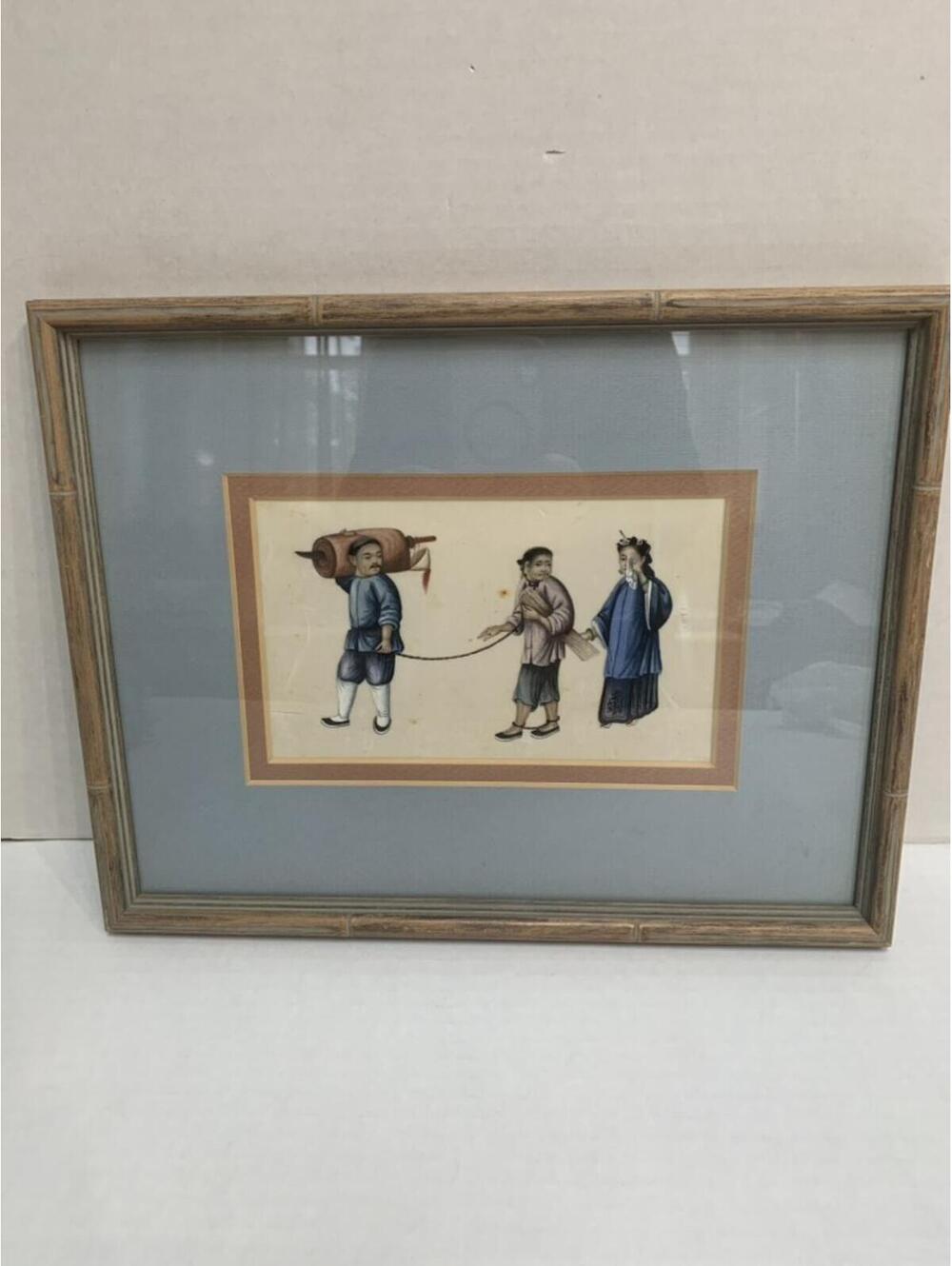 Vintage 19th Century Chinese Export Gouache Painting on Pith Paper